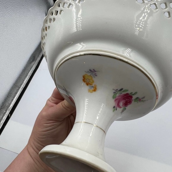 Vintage China Floral Princess Scalloped Edge Serving Candy Dish W Stand Unique - Picture 12 of 12